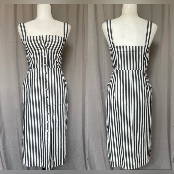 Forever 21 Dresses & Skirts - ‘90s Cotton Striped Button Front Strap Midi Dress - XS / S